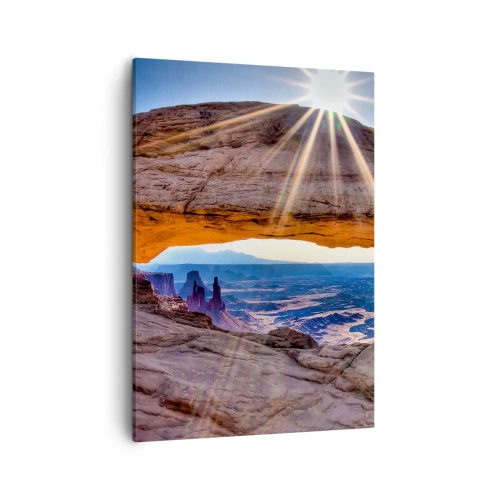 Impression sur toile - Image sur toile - Arche rocheuse surplombant le canyon au lever du soleil - 50x70cm - Par la porte rocheuse - Décoration murale moderne pour le salon et la chambre ARTTOR