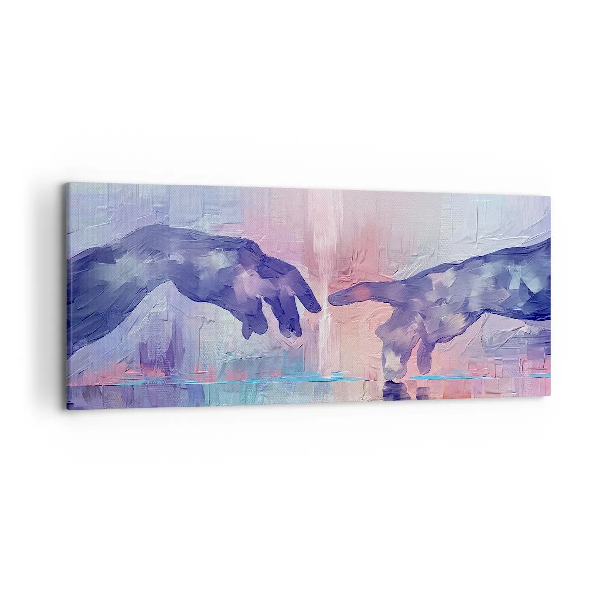 Impression sur toile - Image sur toile - Mains symboliques aux couleurs abstraites, faisant référence au thème de la création - 120x50cm - Divine étincelle de vie - Décoration murale moderne pour le salon et la chambre ARTTOR