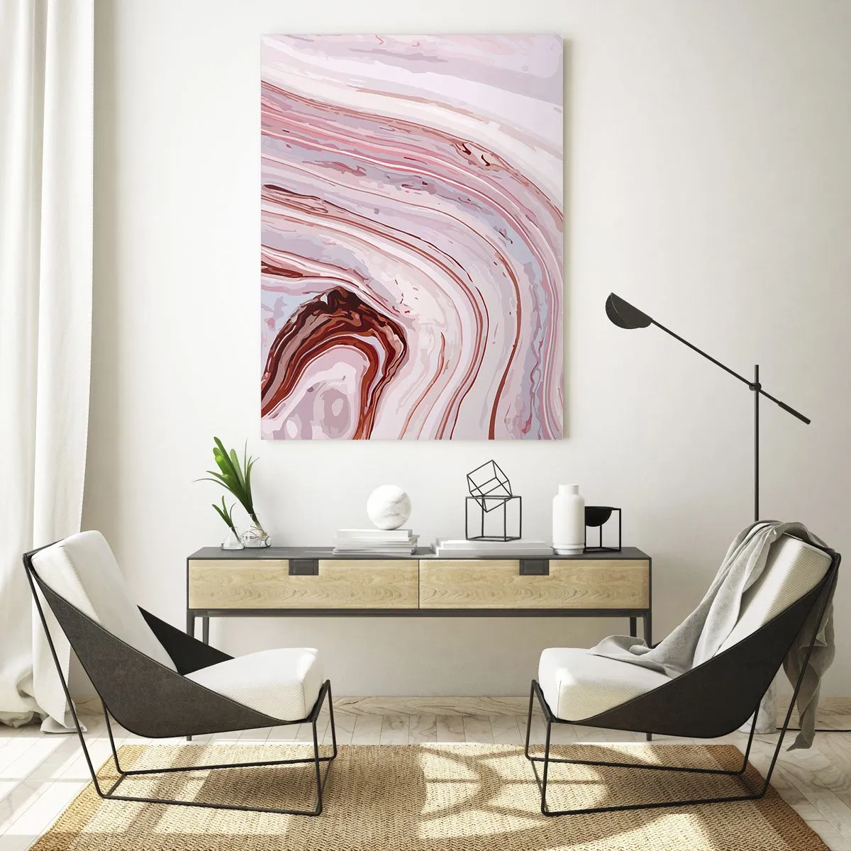 Impression sur verre - Image sur verre - Motif marbré dans les tons de rose et de marron - 50x70cm - Tout droit, puis tout en bas - Décoration murale moderne pour le salon et la chambre ARTTOR