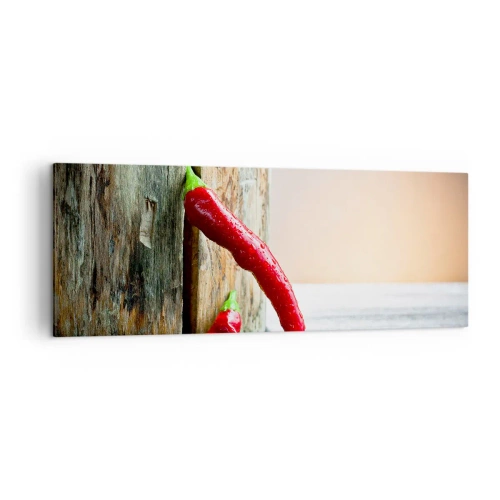 Impression sur toile - Image sur toile - Deux piments rouges sur un fond en bois avec un accent rustique - 140x50cm - Red hot chili peppers - Décoration murale moderne pour le salon et la chambre ARTTOR