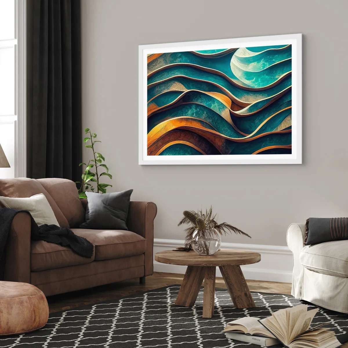 Affiche dans un cadre blanc - Poster - Méandres de bleu - 91x61 cm