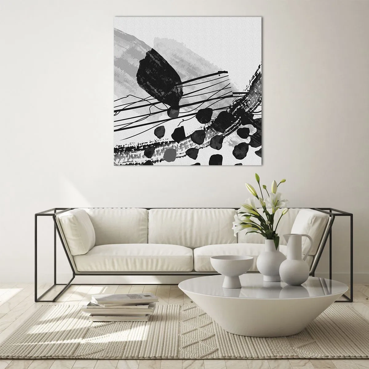 Impression sur verre - Image sur verre - Abstraction organique noir et blanc - 40x40 cm