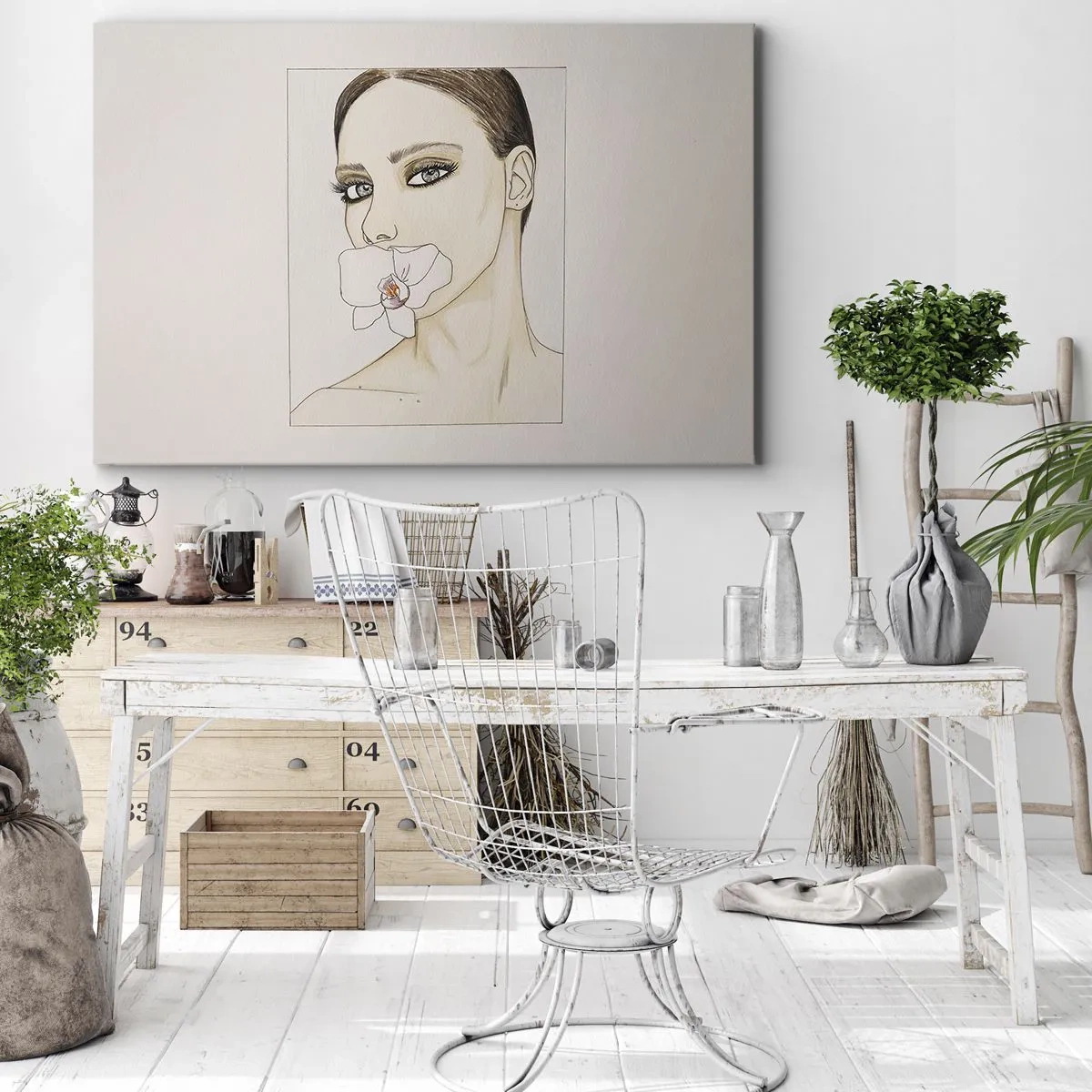 Impression sur toile - Image sur toile - Portrait d'une femme avec une orchidée aux couleurs délicates - 70x50cm - Symbole de l'élégance et de la beauté - Décoration murale moderne pour le salon et la chambre ARTTOR