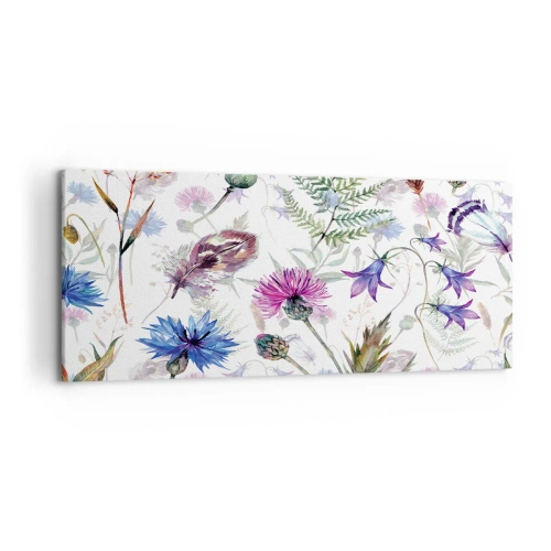 Impression sur toile - Image sur toile - Fleurs et herbes à l'aquarelle sur fond blanc dans le style herbier - 120x50cm - Herbier polonais - Décoration murale moderne pour le salon et la chambre ARTTOR