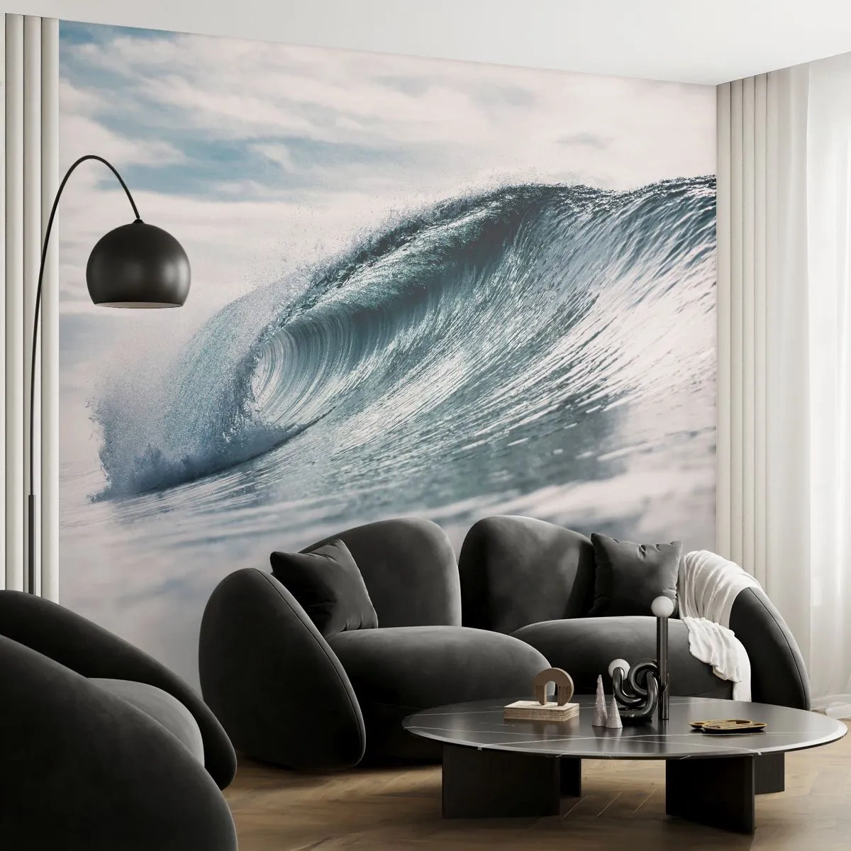 Papier Peint Photo Premium Sand - Une puissante vague océanique dans une prise de vue dynamique - 100x70cm - Pic d'eau - Décoration murale moderne pour le salon et la chambre ARTTOR