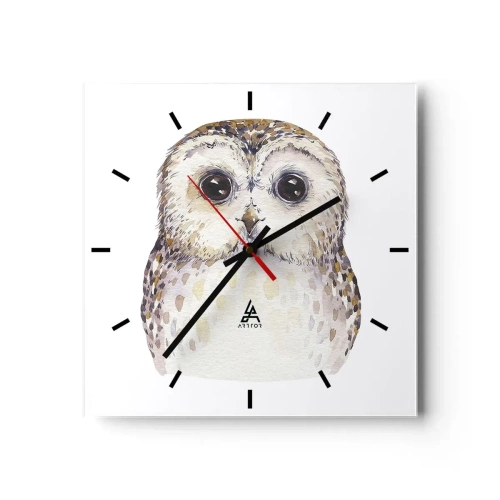 Horloge murale - Pendule murale - Portrait d'un hibou sur fond clair aux couleurs délicates - 30x30cm - Regarde-moi dans les yeux - Décoration murale moderne pour le salon et la chambre ARTTOR
