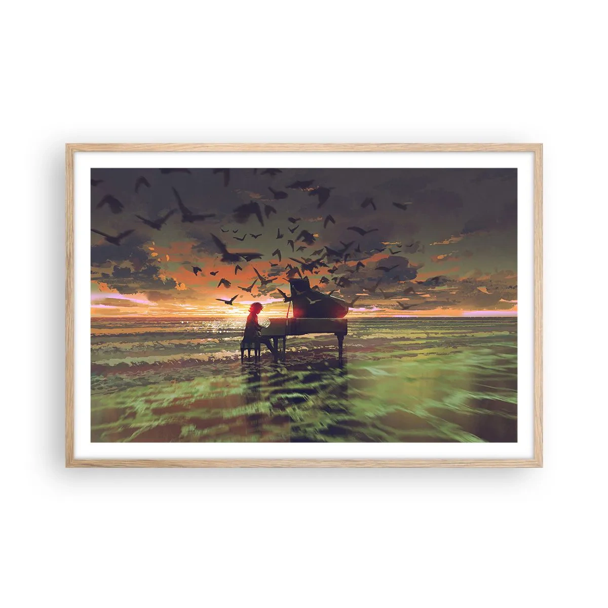 Affiche dans un chêne clair - Poster - Concert pour piano et vagues - 91x61 cm