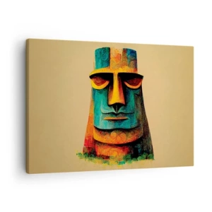 Impression sur toile - Image sur toile - Statue colorée de l'île de Pâques - 70x50cm - Statuesque et sympathique - Décoration murale moderne pour le salon et la chambre ARTTOR