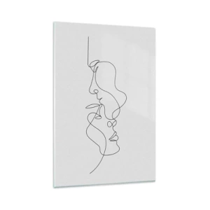 Impression sur verre - Image sur verre - Un dessin minimaliste de deux visages sur une seule ligne. - 80x120cm - Chaleur de désir renaissant - Décoration murale moderne pour le salon et la chambre ARTTOR