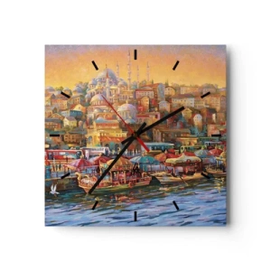 Horloge murale - Pendule murale - Panorama pittoresque d'Istanbul avec vue sur la baie et la ville - 30x30cm - Conte d'Istanbul - Décoration murale moderne pour le salon et la chambre ARTTOR