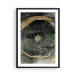 Affiche dans un cadre noir - Poster - Grain de bois abstrait dans des tons dorés et noirs - 50x70cm - Changement et persistance - Décoration murale moderne pour le salon et la chambre ARTTOR
