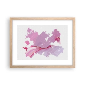 Affiche dans un chêne clair - Poster - Carte du monde rose - 40x30 cm