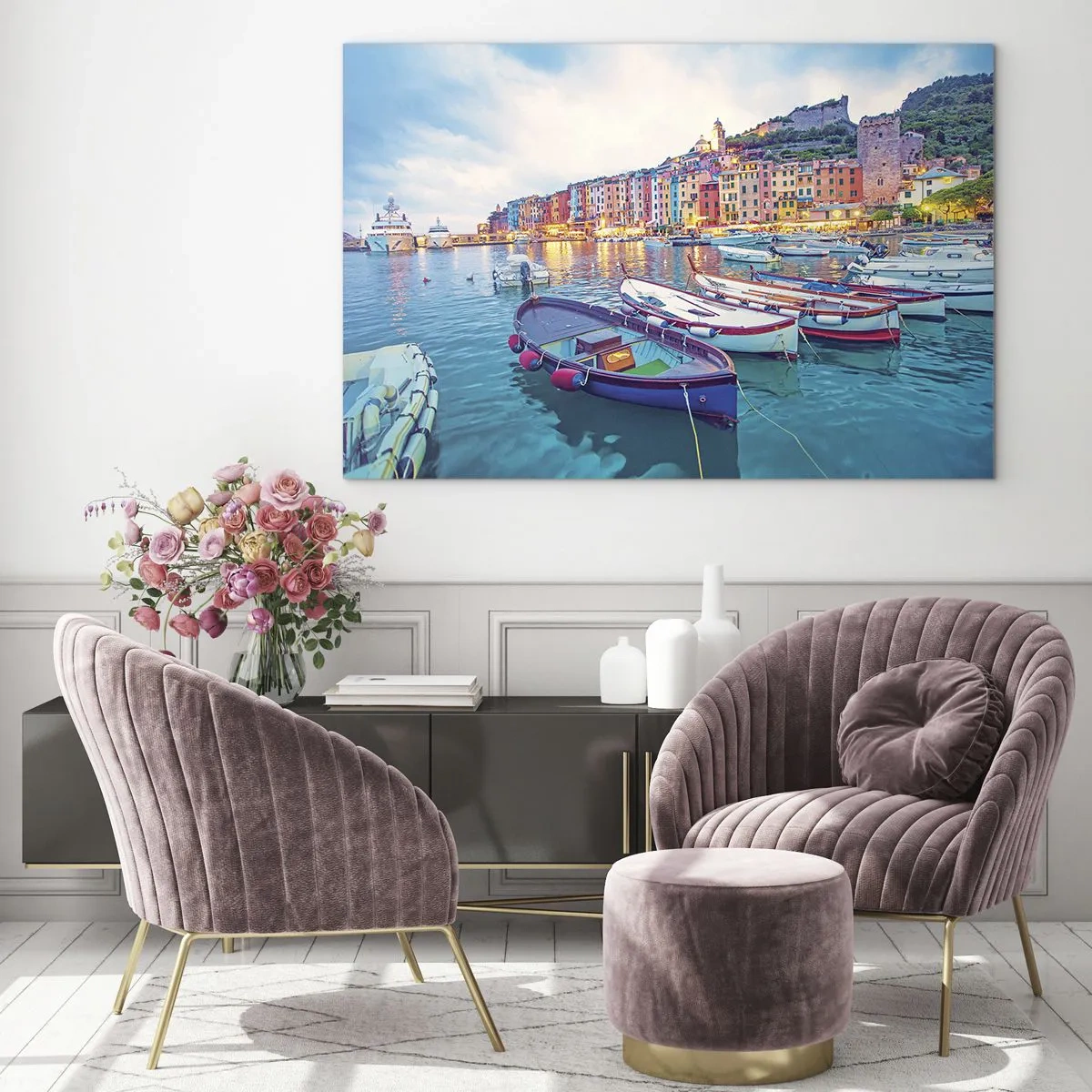 Impression sur verre - Image sur verre - Soirée colorée au port - 70x50 cm