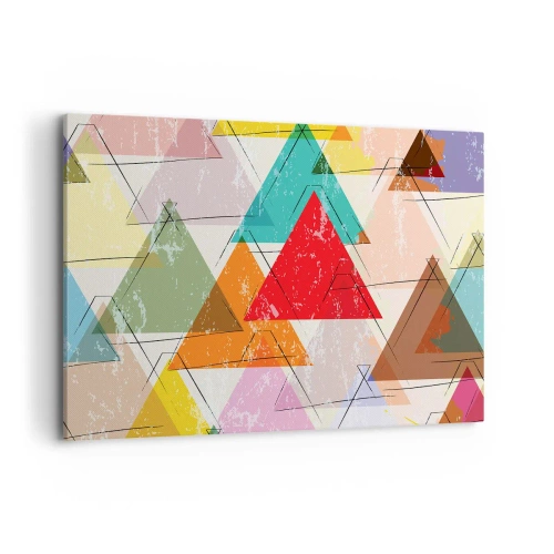 Impression sur toile - Image sur toile - Abstraction colorée avec des triangles géométriques - 120x80cm - Trois par trois - Décoration murale moderne pour le salon et la chambre ARTTOR