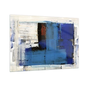 Impression sur verre - Image sur verre - Une composition abstraite avec une couleur bleue dominante. - 100x70cm - Secret de bleu - Décoration murale moderne pour le salon et la chambre ARTTOR