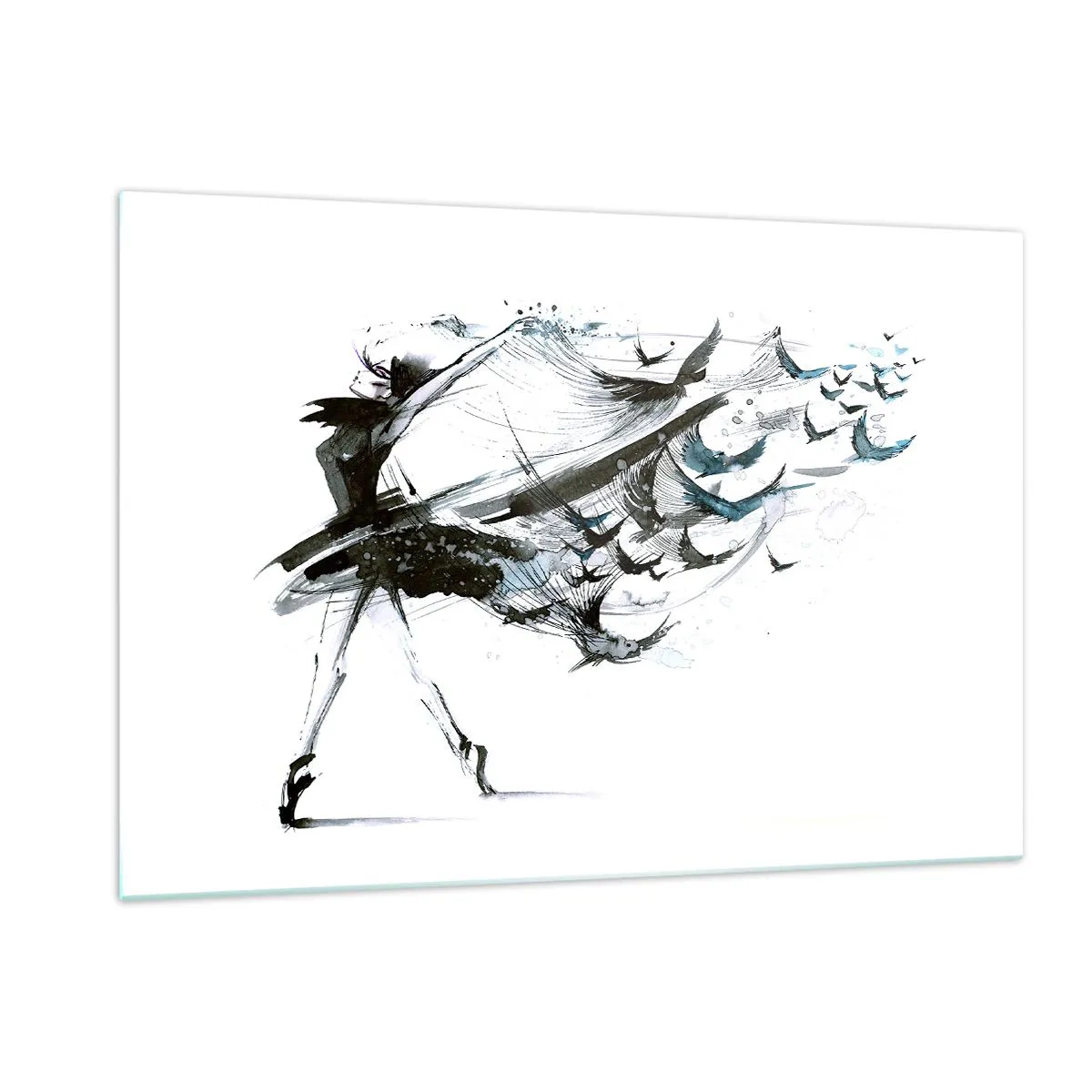 Impression sur verre - Image sur verre - Danseuse en mouvement avec des oiseaux flottants - 120x80cm - La magie de la musique vous libère des envoûtements - Décoration murale moderne pour le salon et la chambre ARTTOR