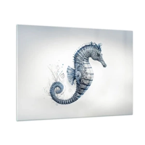 Impression sur verre - Image sur verre - Hippocampe bleu sur fond clair dans un style de dessin - 100x70cm - Une subtile plaisanterie de la nature - Décoration murale moderne pour le salon et la chambre ARTTOR