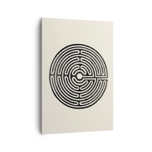 Impression sur toile - Image sur toile - Labyrinthe circulaire noir et blanc sur fond clair - 70x100cm - Ordre mystérieux - Décoration murale moderne pour le salon et la chambre ARTTOR
