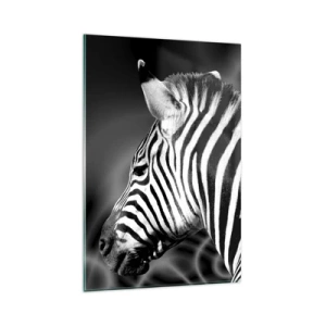 Impression sur verre - Image sur verre - Portrait noir et blanc d'un zèbre sur fond de motifs abstraits. - 80x120cm - Blanc c'est blanc et noir c'est noir - Décoration murale moderne pour le salon et la chambre ARTTOR