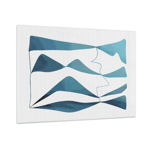 Impression sur verre - Image sur verre - Vagues et formes turquoise sur fond blanc - 100x70cm - Abstraction : composé turquoise - Décoration murale moderne pour le salon et la chambre ARTTOR