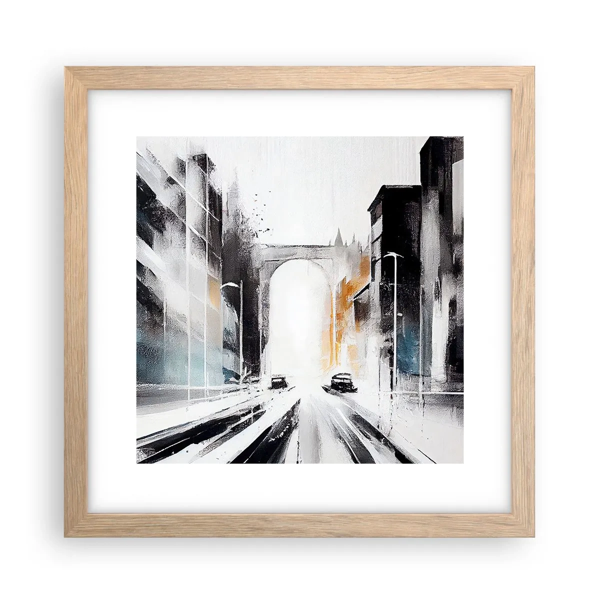 Affiche dans un chêne clair - Poster - Étude de ville : architecture et mouvement - 30x30 cm
