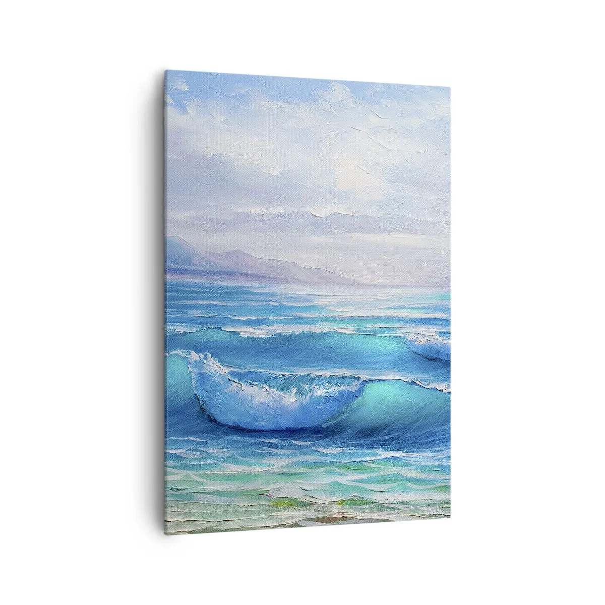 Impression sur toile - Image sur toile - Un paysage marin pittoresque avec des vagues et un ciel bleu - 70x100cm - Il apporte un soulagement - Décoration murale moderne pour le salon et la chambre ARTTOR