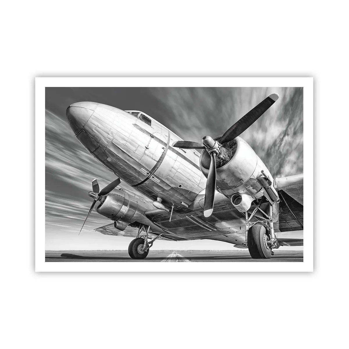 Affiche - Poster - Une image en noir et blanc d'un avion classique avec des détails structurels visibles. - 100x70cm - Toujours prêt à voler - Décoration murale moderne pour le salon et la chambre ARTTOR