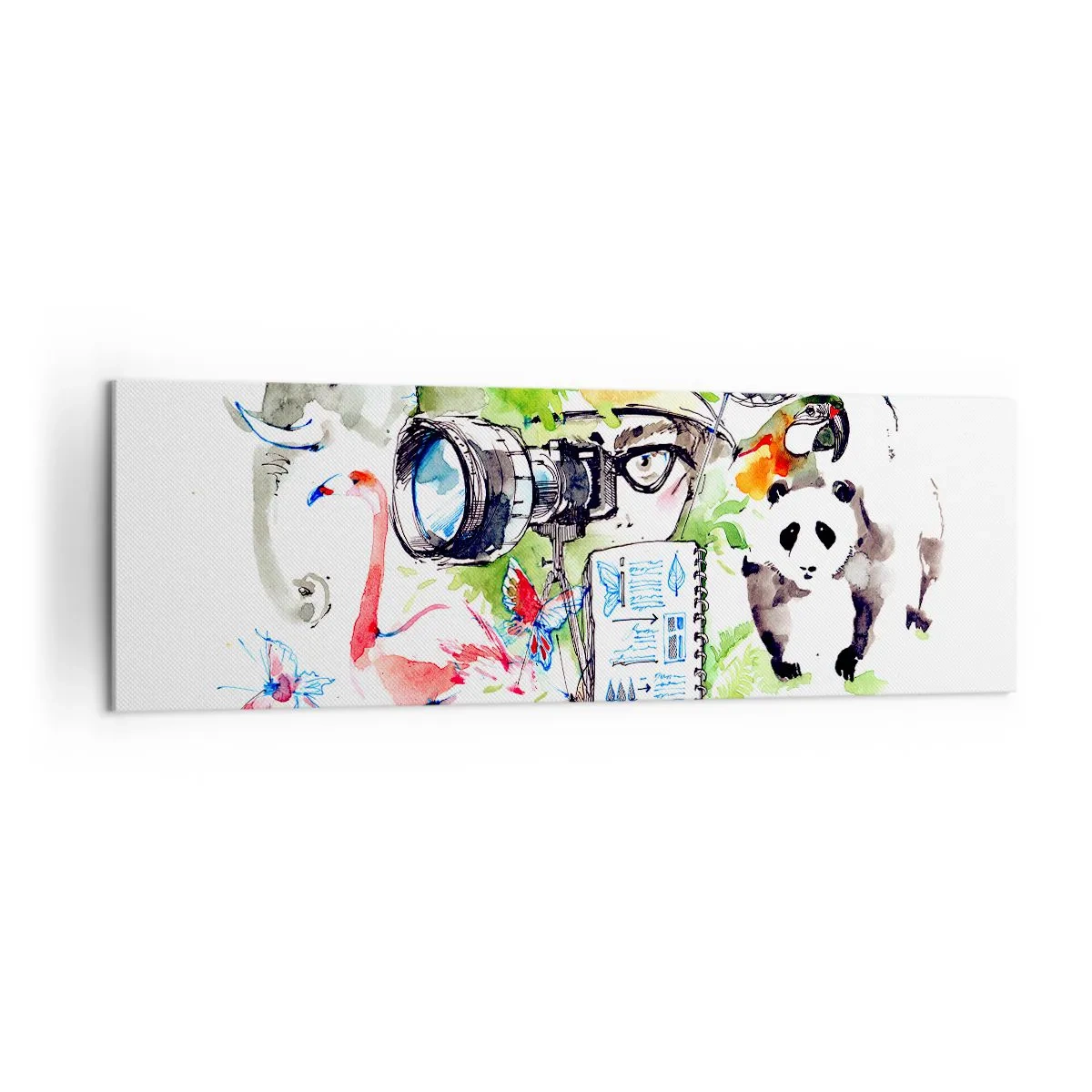 Impression sur toile - Image sur toile - Des graphismes colorés sur le thème de la nature et du safari - 160x50cm - Dans l'objectif d'un voyageu - Décoration murale moderne pour le salon et la chambre ARTTOR