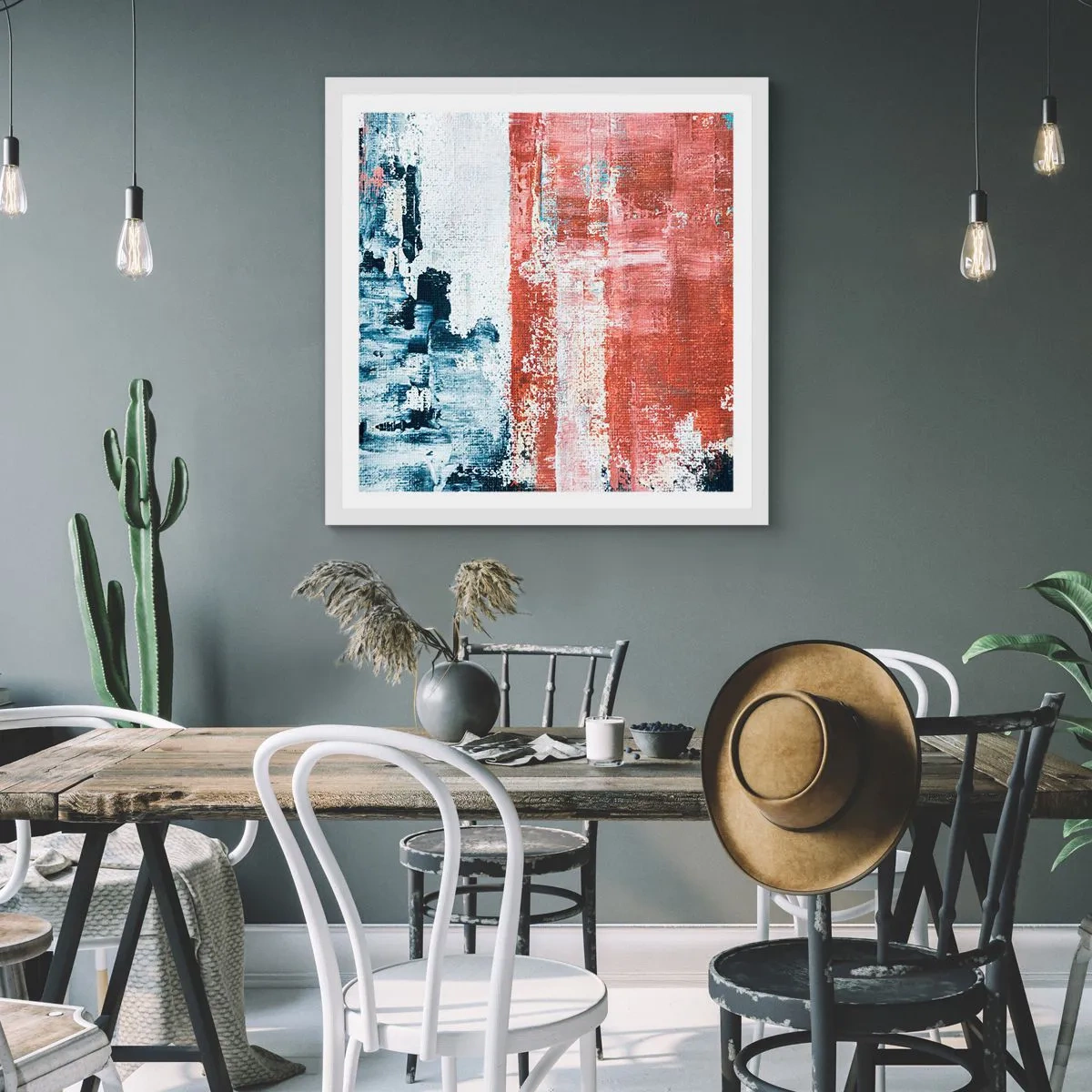Affiche dans un cadre blanc - Poster - Moitié-moitié abstrait - 40x40 cm