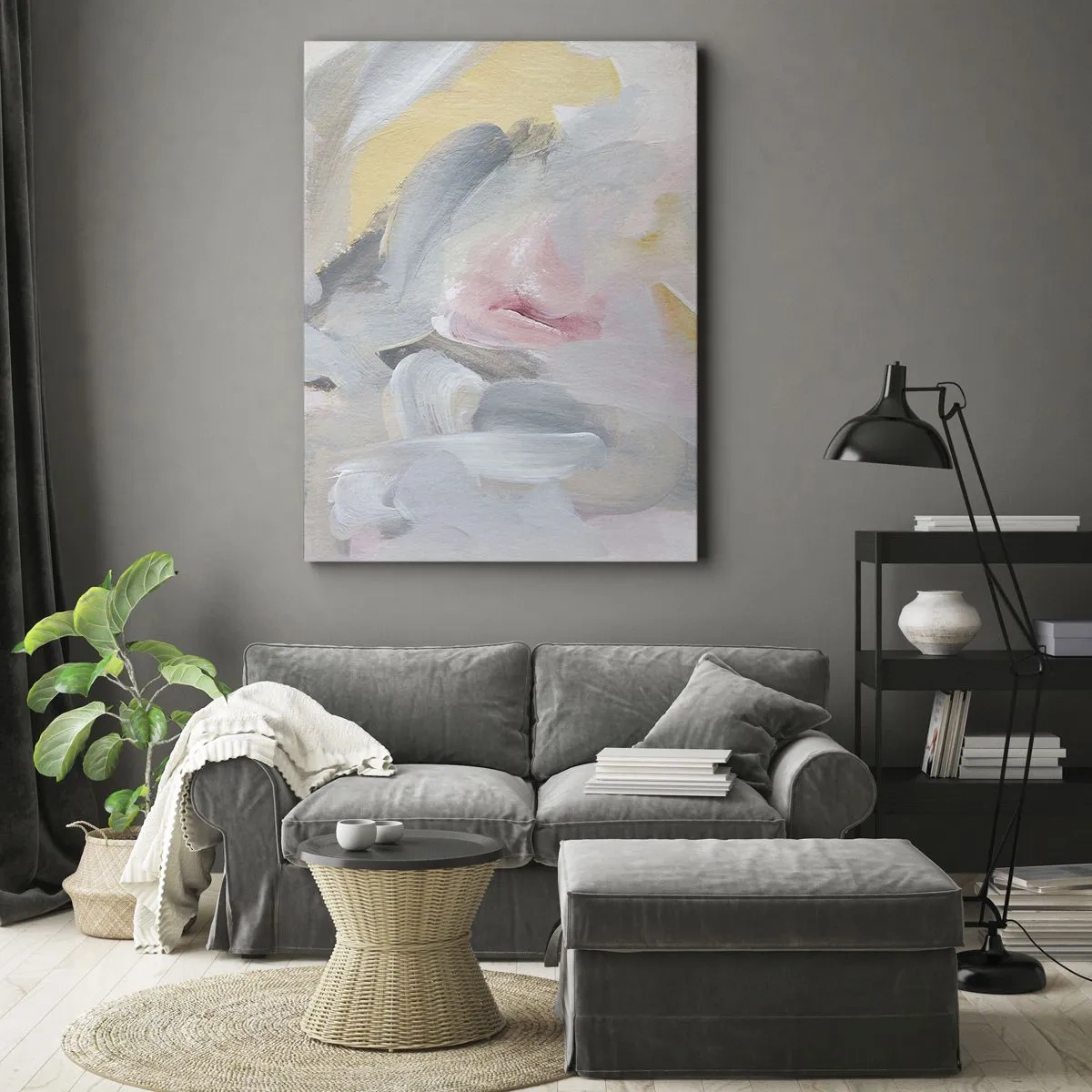 Impression sur toile - Image sur toile - Coups de pastel abstraits dans des tons de rose et de gris. - 70x100cm - Dans un monde pastel - Décoration murale moderne pour le salon et la chambre ARTTOR