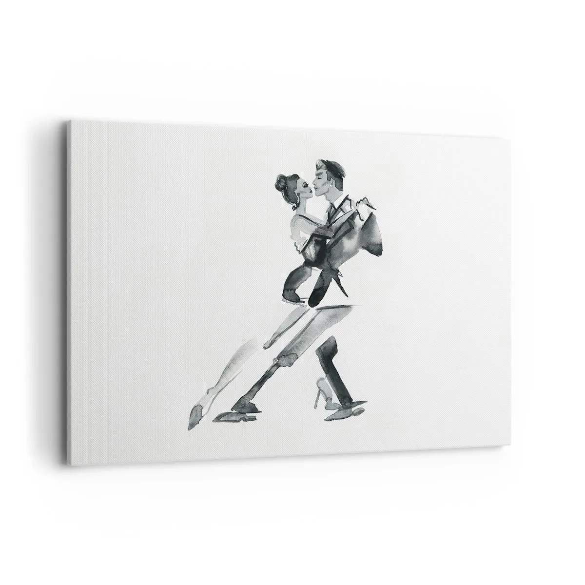 Impression sur toile - Image sur toile - Une illustration subtile d'un couple dansant dans un style monochrome. - 120x80cm - En un battement - Décoration murale moderne pour le salon et la chambre ARTTOR