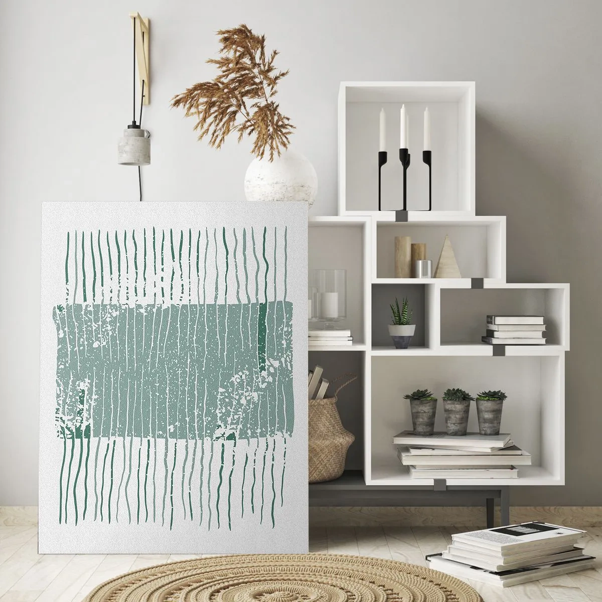 Impression sur verre - Image sur verre - Motif géométrique dans les tons vert mer et blanc - 80x120cm - Abstraction de la mer - Décoration murale moderne pour le salon et la chambre ARTTOR