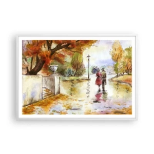 Affiche dans un cadre blanc - Poster - Automne romantique dans le parc - 100x70 cm