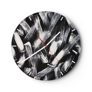 Horloge murale - Pendule murale - Coups de pinceau blancs sur fond noir dans un style industriel - 30x30cm - L'abstraction dans l'esprit industriel - Décoration murale moderne pour le salon, la cuisine et la chambre ARTTOR