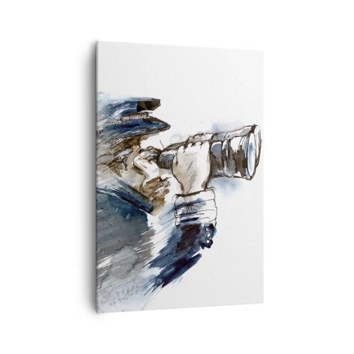 Impression sur toile - Image sur toile - Un capitaine avec des jumelles dans une scène d'aquarelle dynamique - 70x100cm - Dix sur l'échelle de Beaufort ! - Décoration murale moderne pour le salon et la chambre ARTTOR