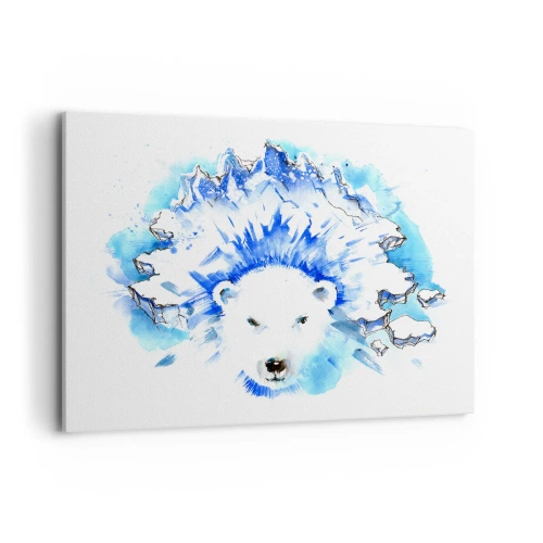 Impression sur toile - Image sur toile - Aquarelle artistique représentant un ours polaire avec un motif glacé - 100x70cm - Le roi de l'Arctique dans une couronne de glace - Décoration murale moderne pour le salon et la chambre ARTTOR