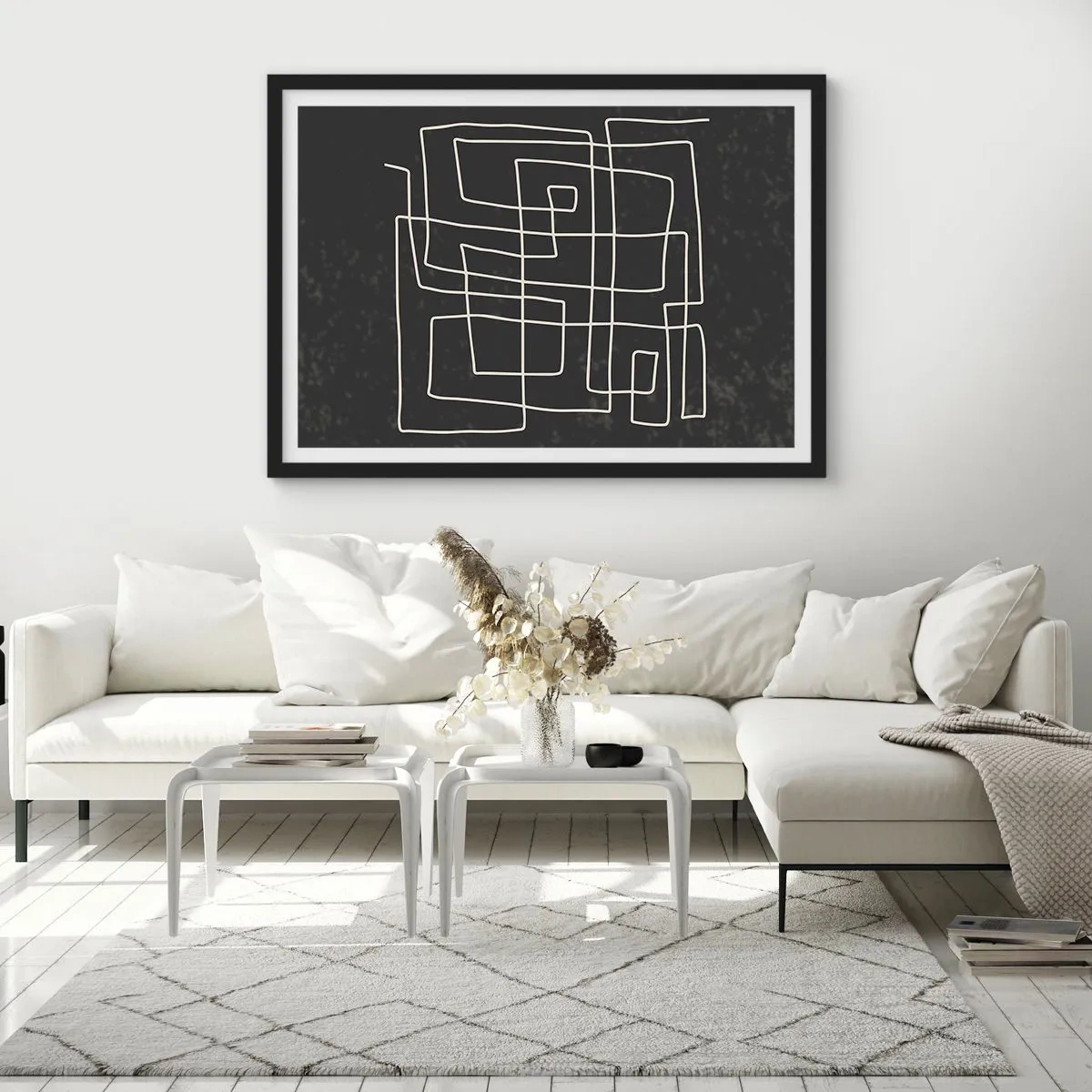 Affiche dans un cadre noir - Poster - Motif géométrique abstrait sur fond sombre - 70x50cm - Pas aussi simple - Décoration murale moderne pour le salon et la chambre ARTTOR