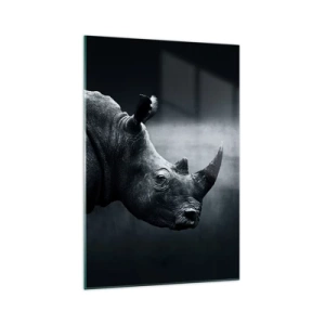 Impression sur verre - Image sur verre - Portrait noir et blanc d'un rhinocéros sur fond sombre - 70x100cm - Le profil droit - Décoration murale moderne pour le salon et la chambre ARTTOR