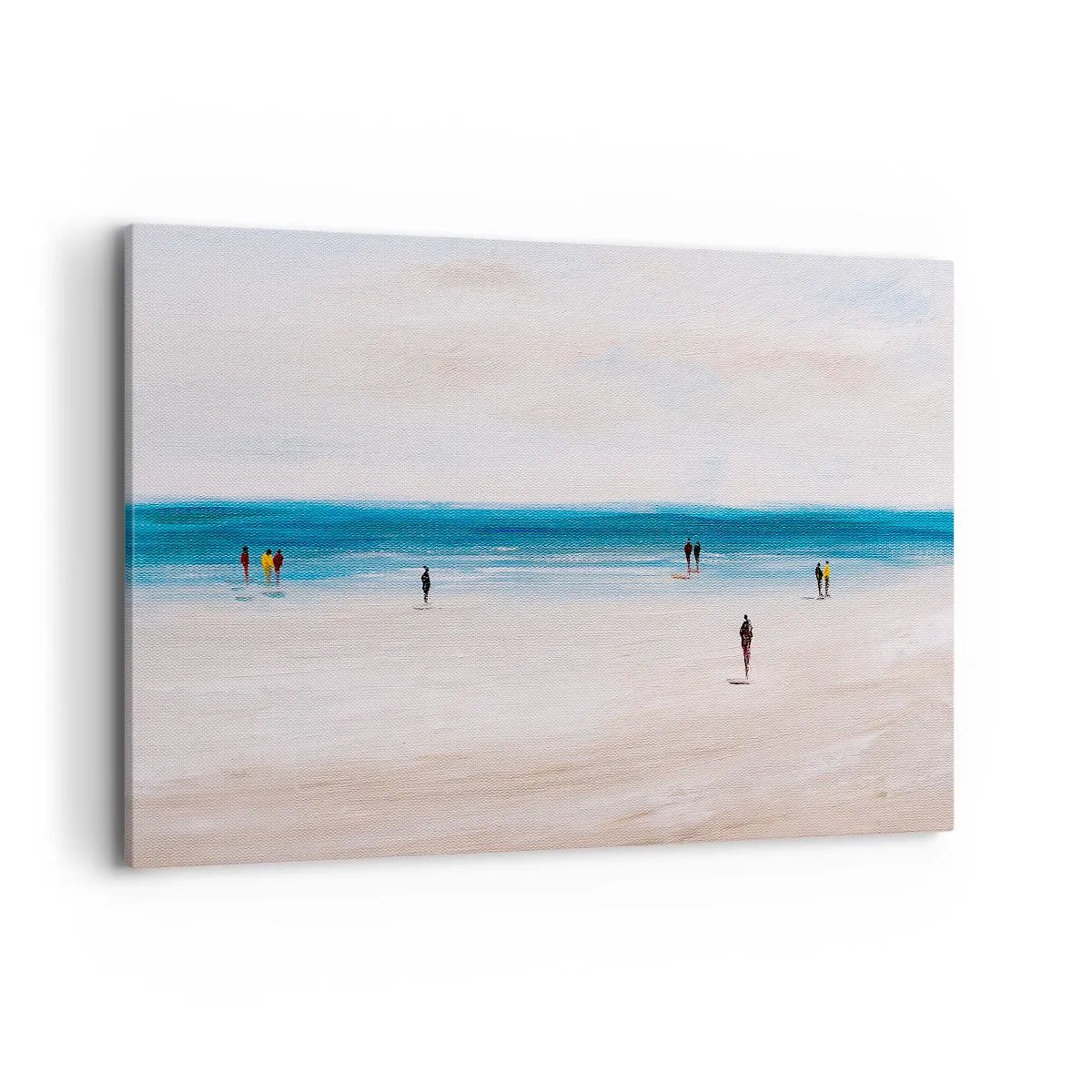 Impression sur toile - Image sur toile - Une plage avec des gens sur fond de mer calme - 100x70cm - Un besoin naturel - Décoration murale moderne pour le salon et la chambre ARTTOR