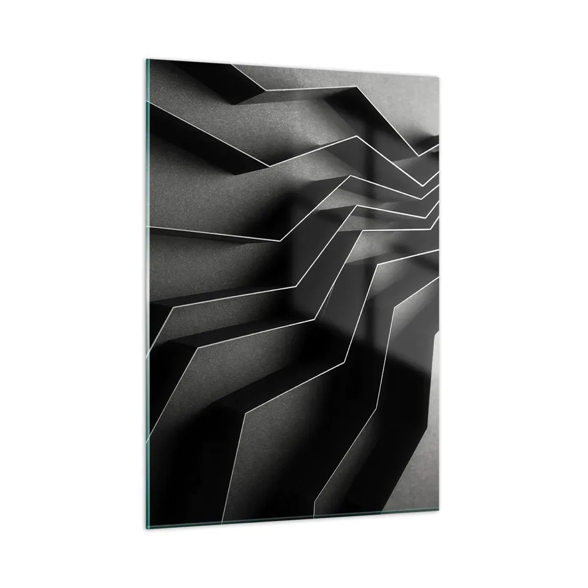 Impression sur verre - Image sur verre - Formes géométriques noires avec profondeur et clair-obscur - 50x70cm - Ordre spatial - Décoration murale moderne pour le salon et la chambre ARTTOR