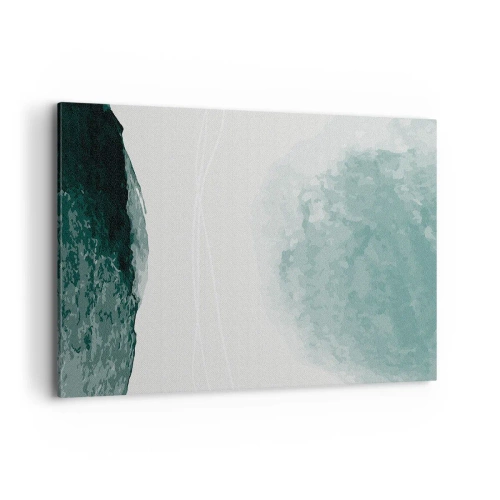 Impression sur toile - Image sur toile - Une délicate composition abstraite dans des tons de vert avec des formes subtiles sur un fond clair. - 120x80cm - Rencontre avec le brouillard - Décoration murale moderne pour le salon et la chambre ARTTOR