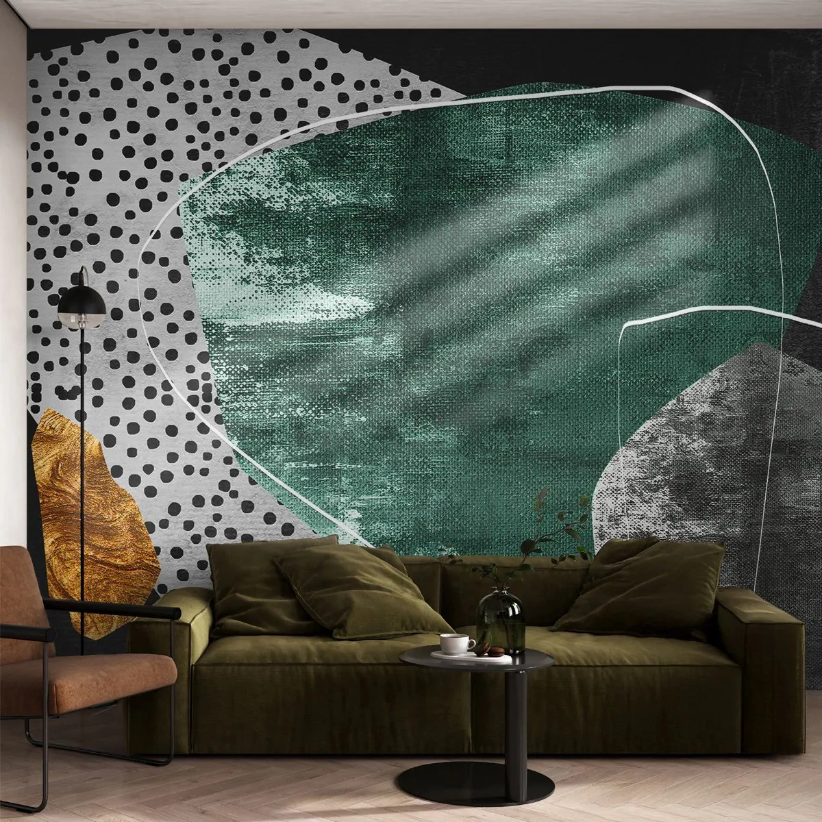 Papier Peint Photo Premium Canvas - Abstraction colorée avec feuille d'or - Abstraction, Texture, Collage - 250x175 cm