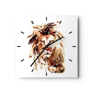 Horloge murale - Pendule murale - Portrait à l'aquarelle d'un lion aux détails intenses - 30x30cm - Force et dignité - Décoration murale moderne pour le salon et la chambre ARTTOR