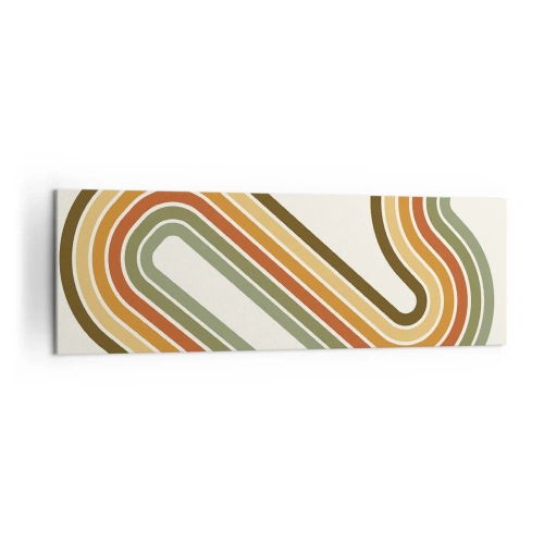 Impression sur toile - Image sur toile - Motif géométrique dans les tons de vert, orange et beige sur fond clair - 160x50cm - En zig zag vers le but - Décoration murale moderne pour le salon et la chambre ARTTOR