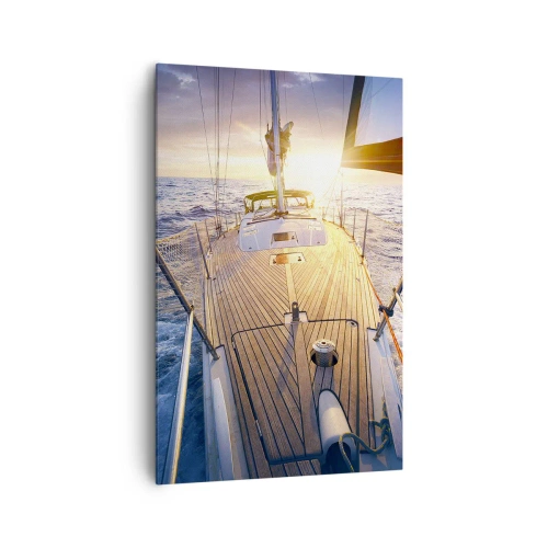 Impression sur toile - Image sur toile - Yacht en mer au coucher du soleil - 80x120cm - Courir sur les vagues - Décoration murale moderne pour le salon et la chambre ARTTOR