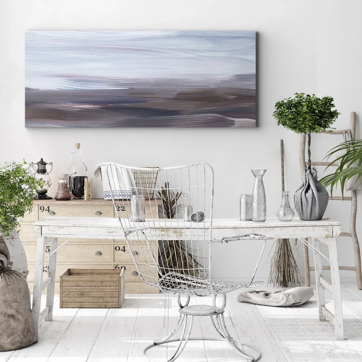 Impression sur toile - Image sur toile - Une abstraction subtile aux traits délicats dans des tons pastel. - 160x50cm - Éléments : eau - Décoration murale moderne pour le salon et la chambre ARTTOR