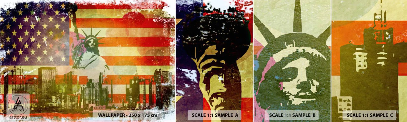 Échantillon de Papier Peint Autocollant Deluxe Sticker - Vive l'Amérique! - New York, Etats-Unis, statue de la Liberté - 100x30 cm