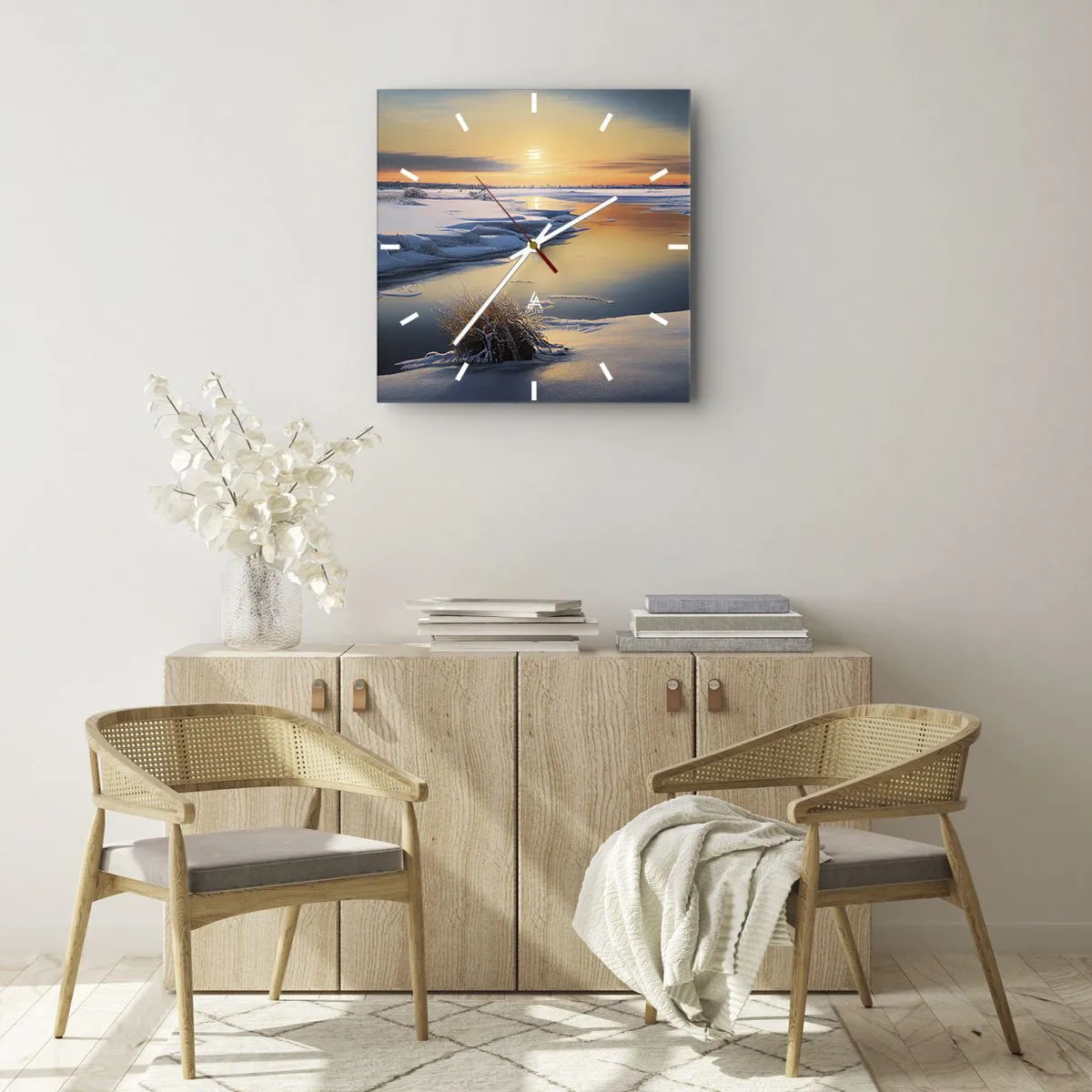 Horloge murale - Pendule murale - Coucher de soleil d'hiver - 30x30 cm