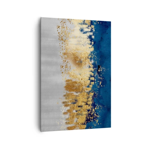 Impression sur toile - Image sur toile - Une composition abstraite dans des tons d'or et de bleu marine. - 70x100cm - Une composition moderne et pétillante - Décoration murale moderne pour le salon et la chambre ARTTOR