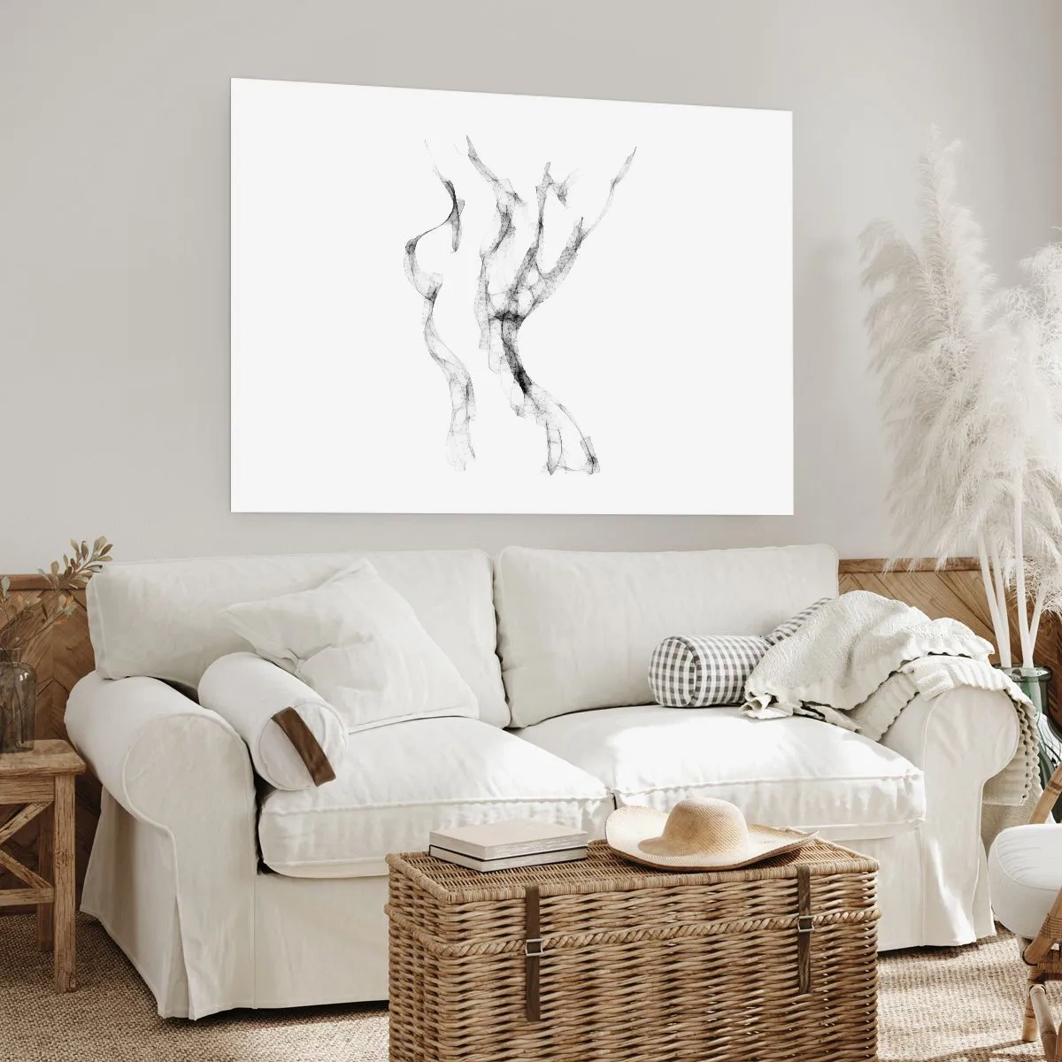 Affiche - Poster - Des lignes délicates et abstraites ressemblant à des traînées de fumée sur un fond clair - 100x70cm - Belle et forte - Décoration murale moderne pour le salon et la chambre ARTTOR